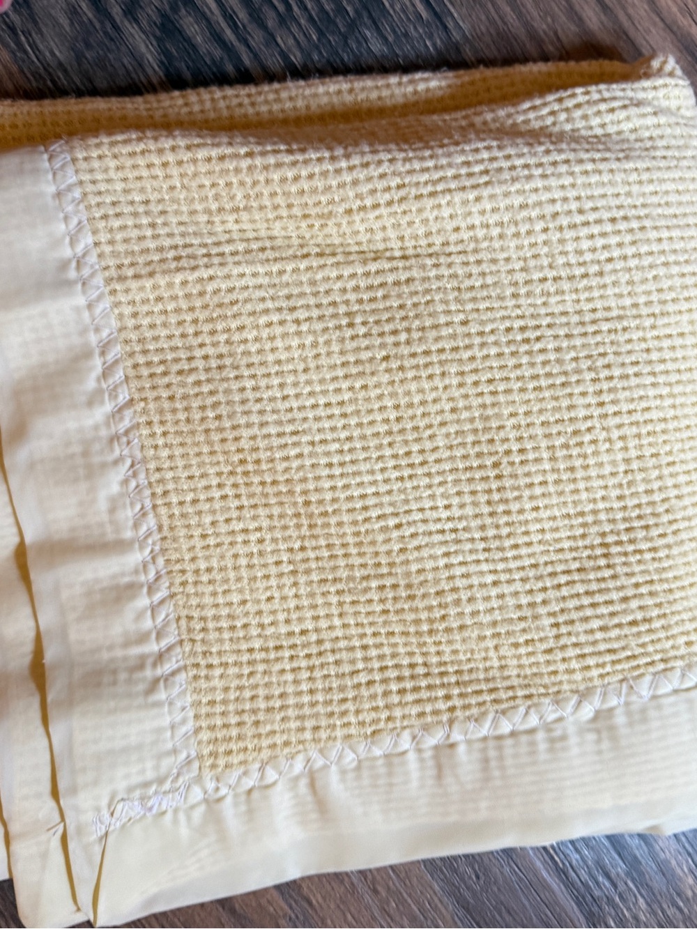 Bright Future Yellow Baby Blanket Satin Trim Thermal Waffle Weave Acrylic 36x50"